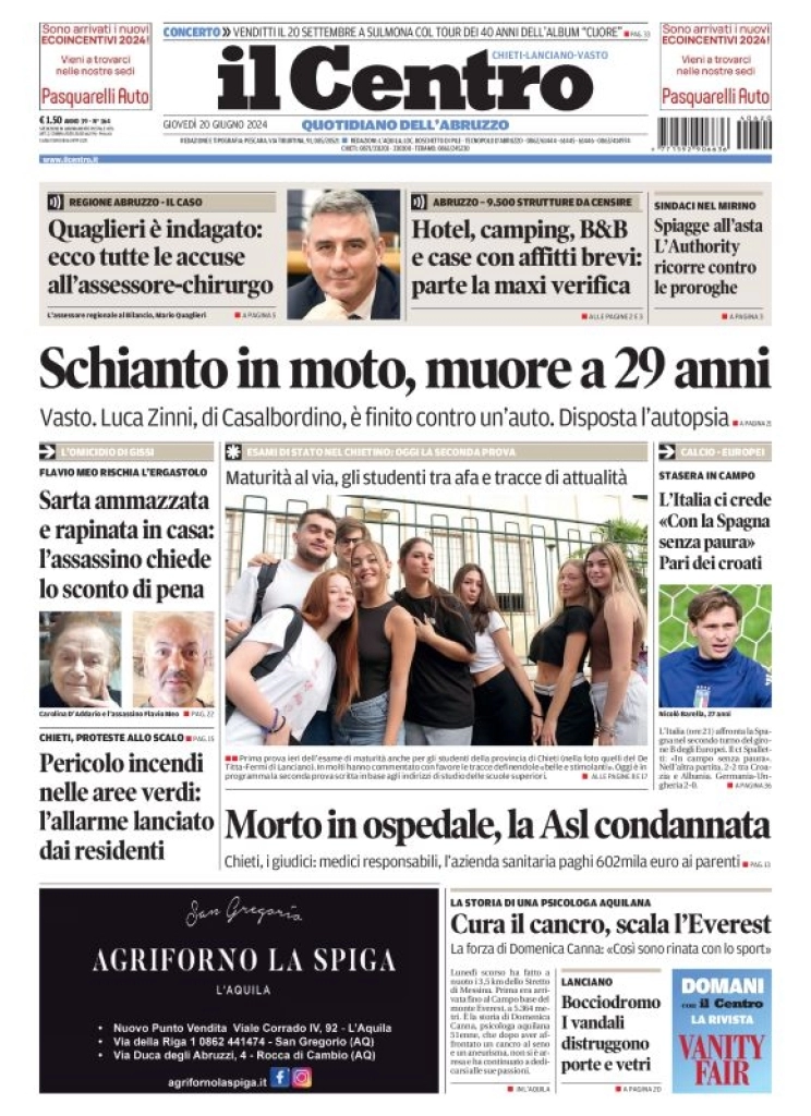anteprima della prima pagina di il-centro-chieti del 20/06/2024