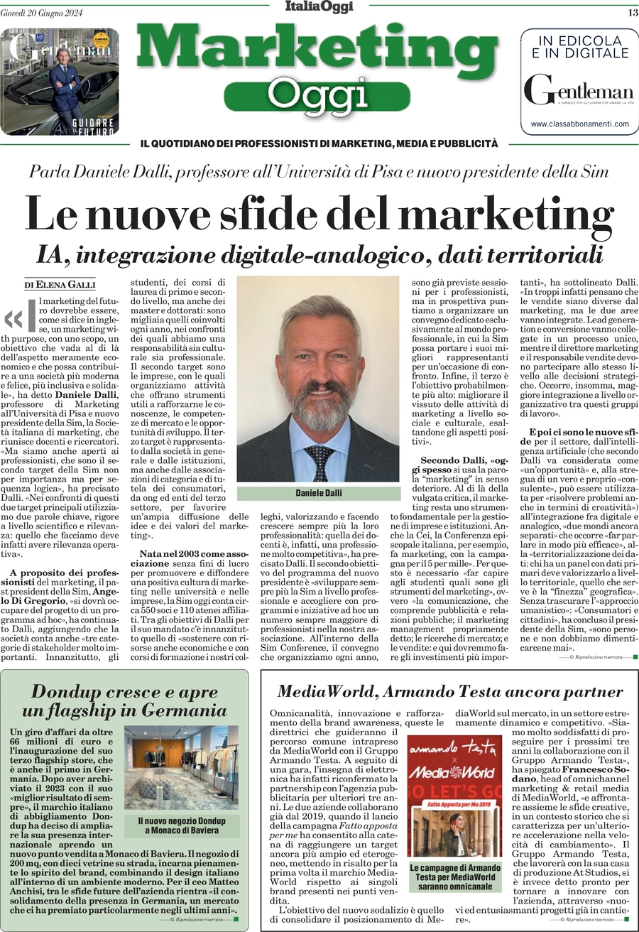 anteprima della prima pagina di marketing-oggi del 20/06/2024