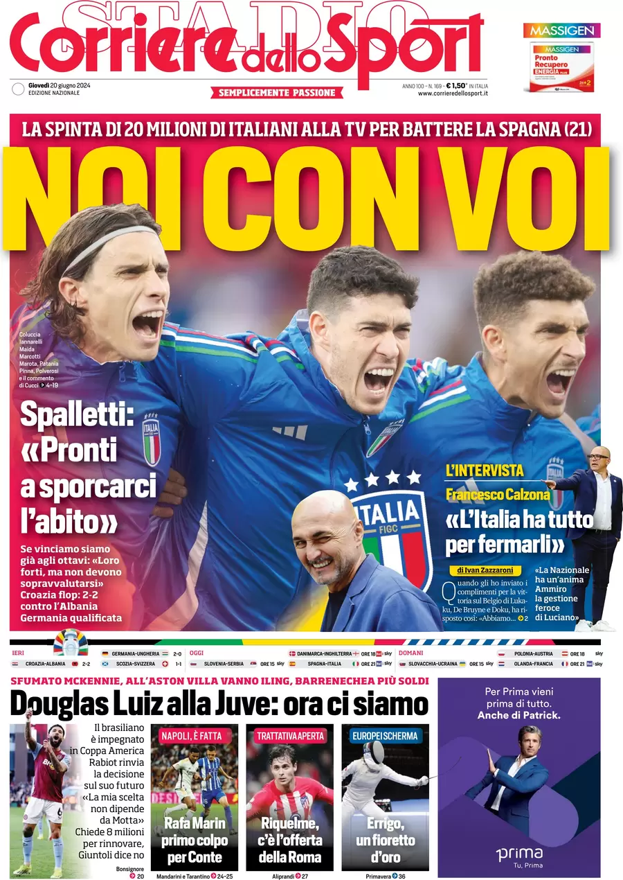 anteprima della prima pagina di corriere-dello-sport del 20/06/2024