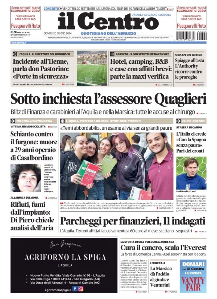 anteprima della prima pagina di il-centro-laquila del 20/06/2024