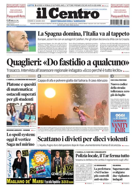 anteprima della prima pagina di il-centro-laquila del 21/06/2024