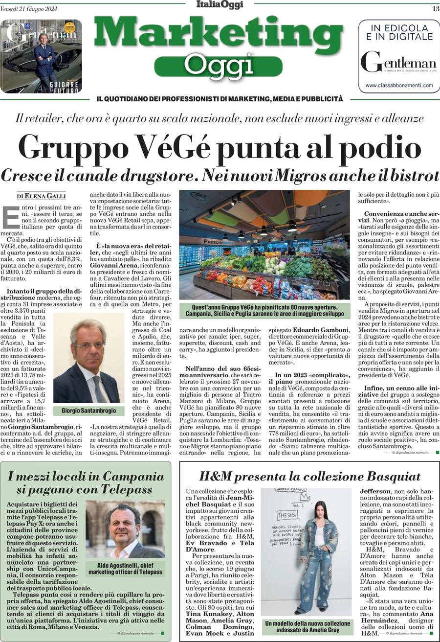 anteprima della prima pagina di marketing-oggi del 21/06/2024