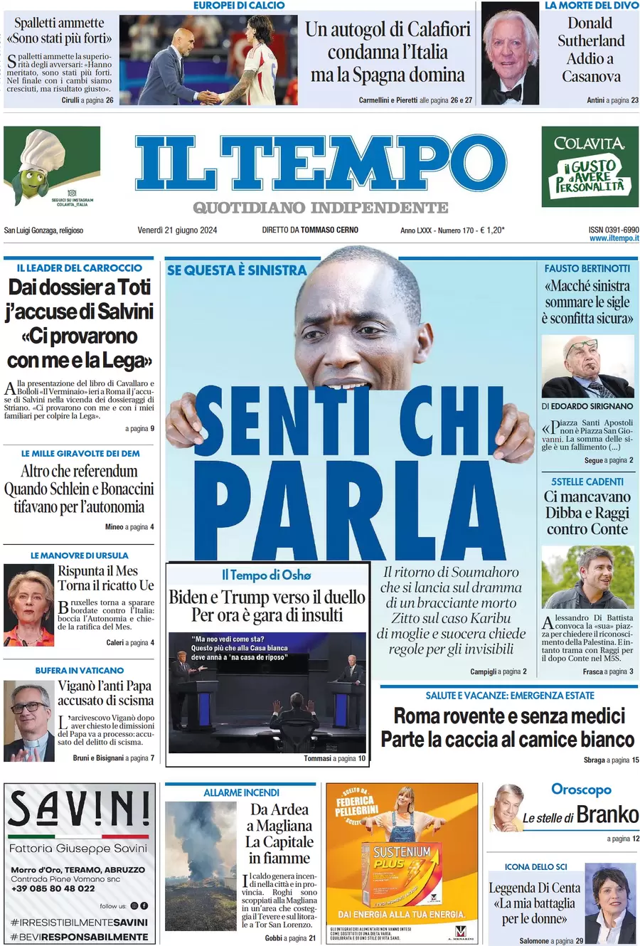 anteprima della prima pagina di il-tempo del 21/06/2024