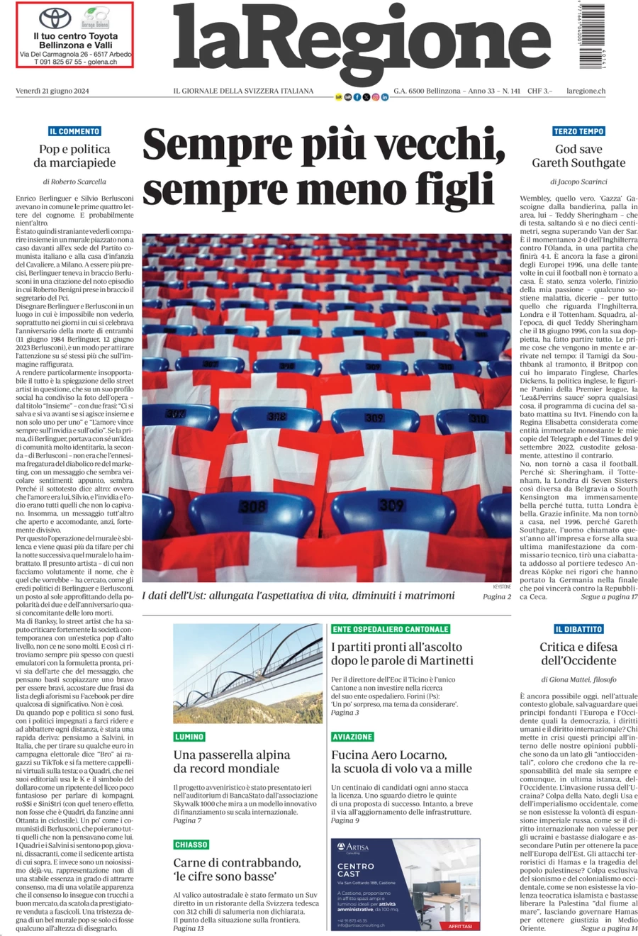 anteprima della prima pagina di la-regione del 21/06/2024
