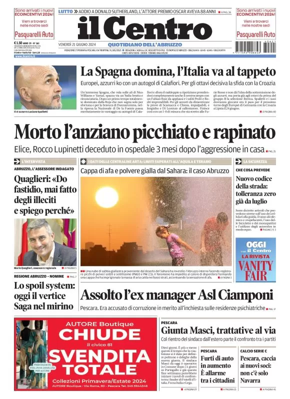anteprima della prima pagina di il-centro-pescara del 21/06/2024