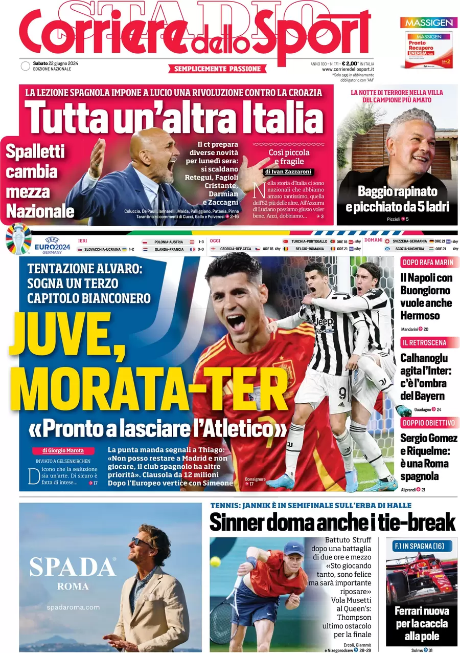 anteprima della prima pagina di corriere-dello-sport del 22/06/2024