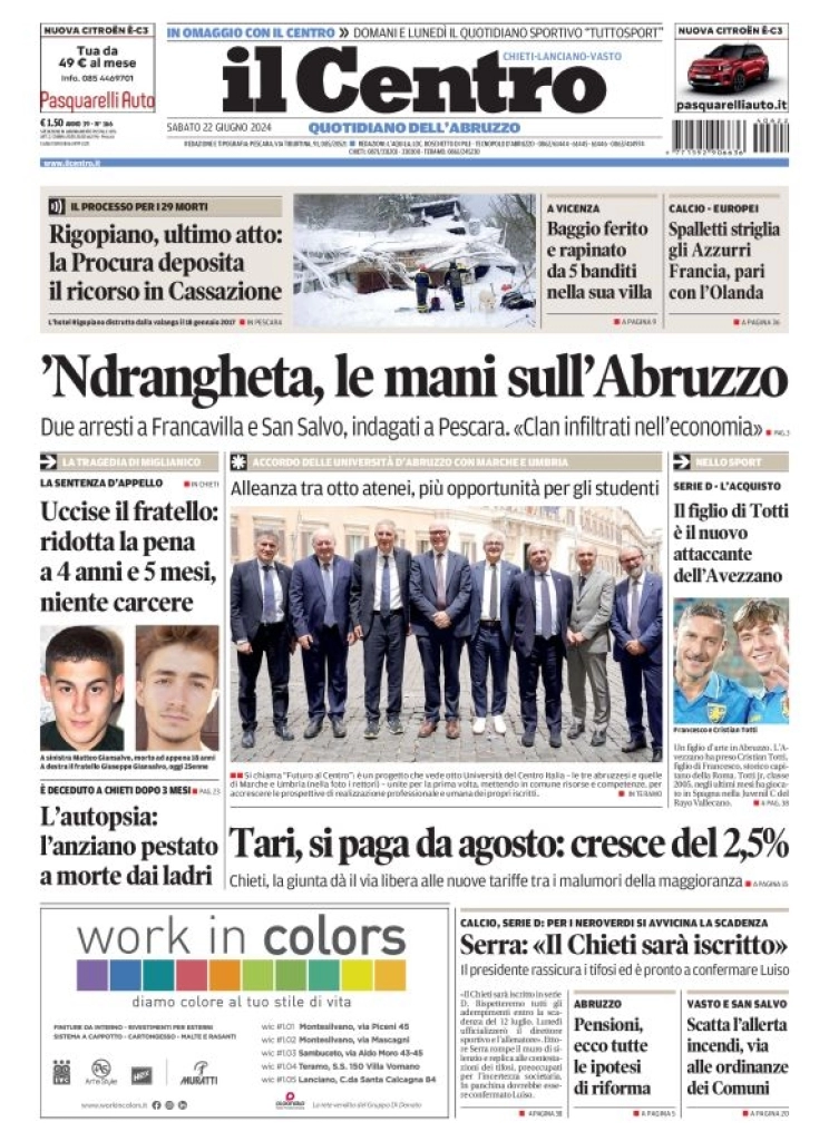 anteprima della prima pagina di il-centro-chieti del 22/06/2024