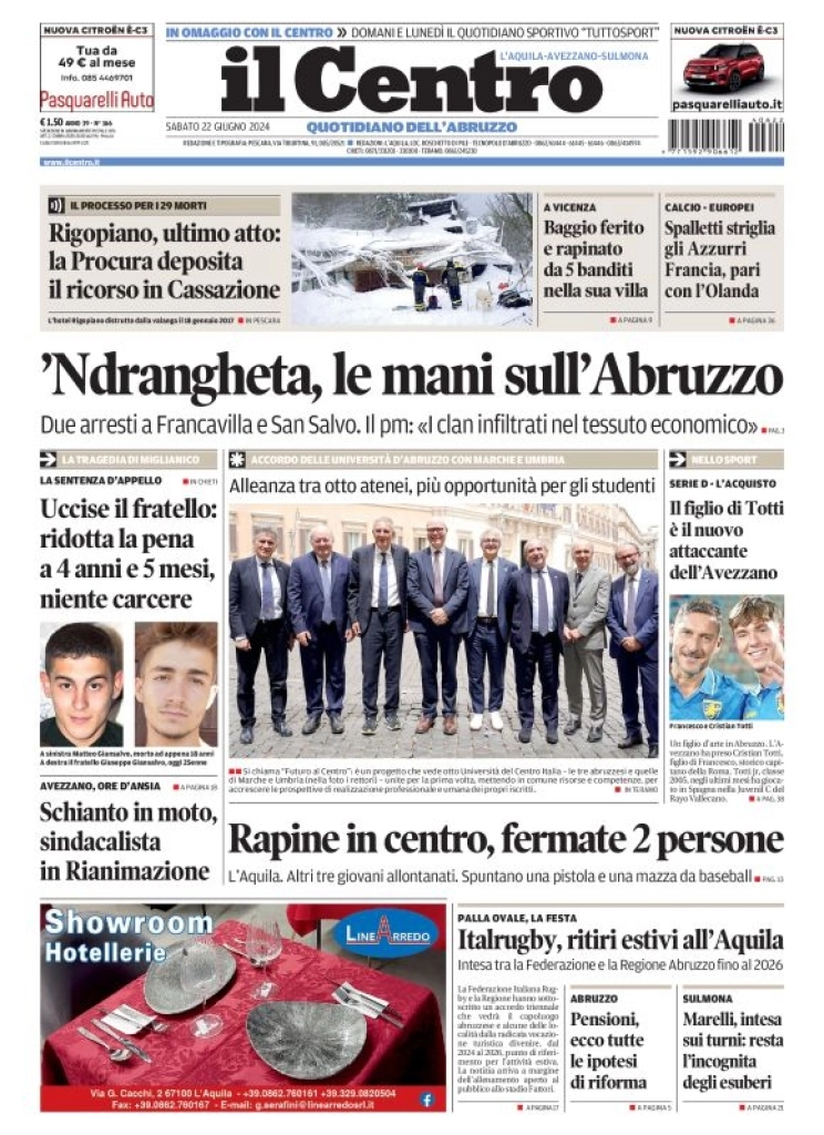 anteprima della prima pagina di il-centro-laquila del 22/06/2024