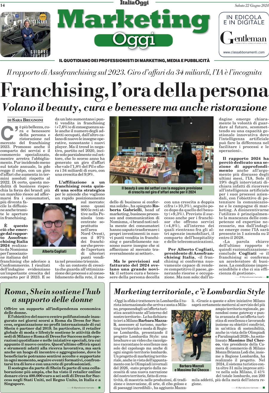 anteprima della prima pagina di marketing-oggi del 22/06/2024