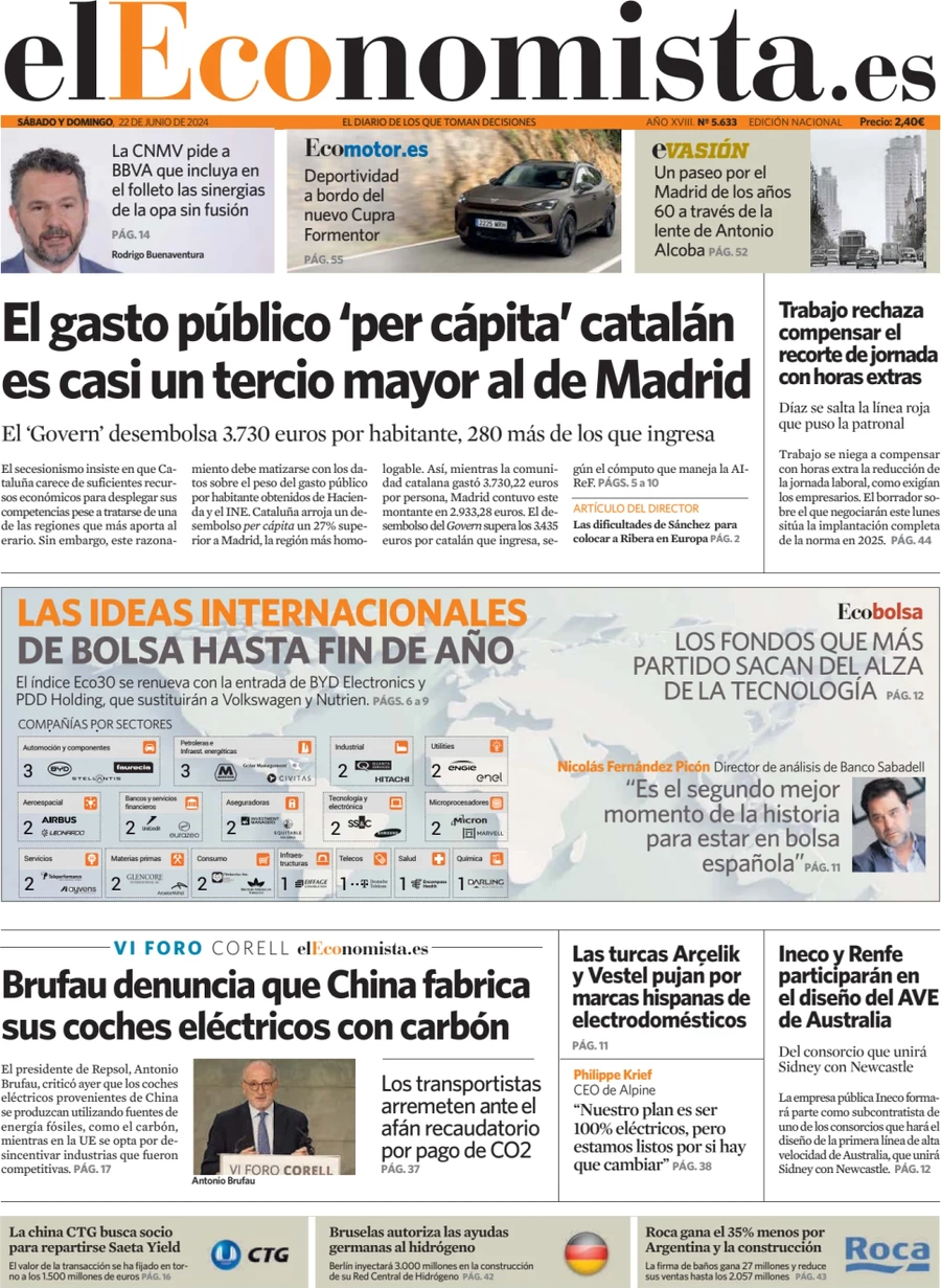 anteprima della prima pagina di el-economista del 22/06/2024