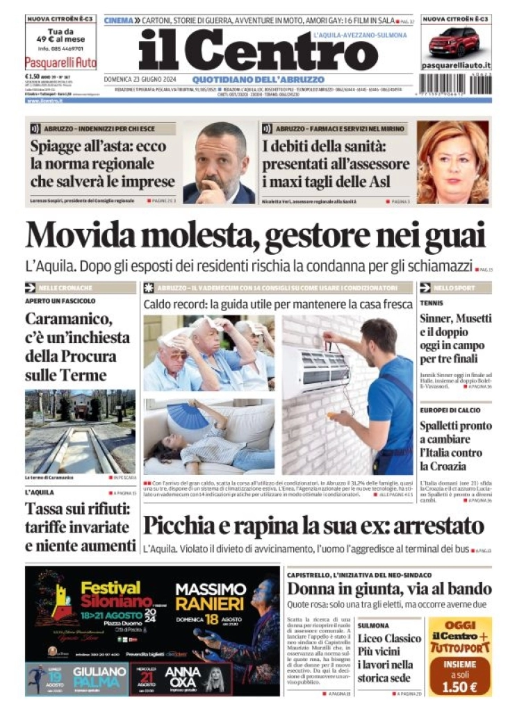 anteprima della prima pagina di il-centro-laquila del 23/06/2024