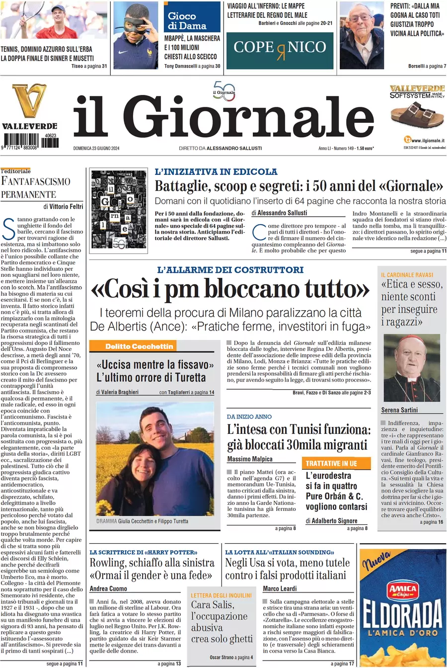 anteprima della prima pagina di il-giornale del 23/06/2024