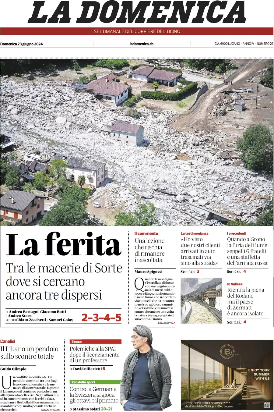 anteprima della prima pagina di corriere-del-ticino del 23/06/2024
