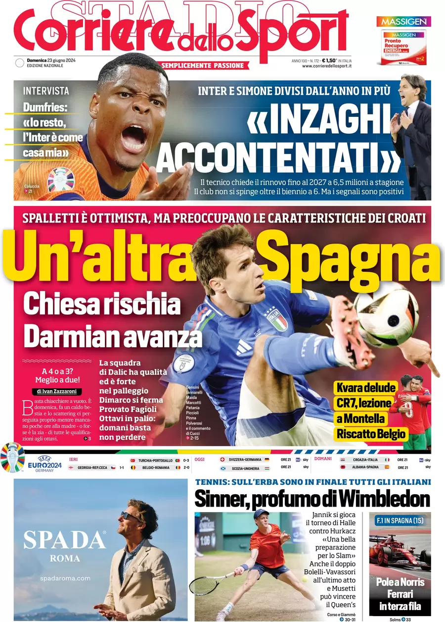 anteprima della prima pagina di corriere-dello-sport del 23/06/2024