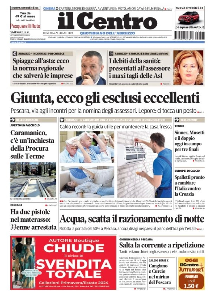 anteprima della prima pagina di il-centro-pescara del 23/06/2024