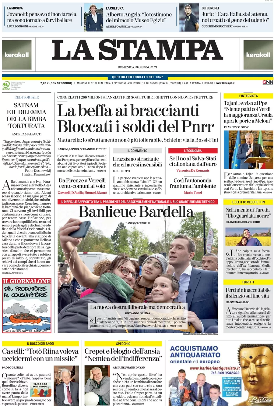 anteprima della prima pagina di la-stampa del 23/06/2024