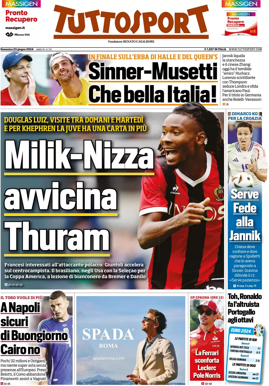 anteprima della prima pagina di tuttosport del 23/06/2024