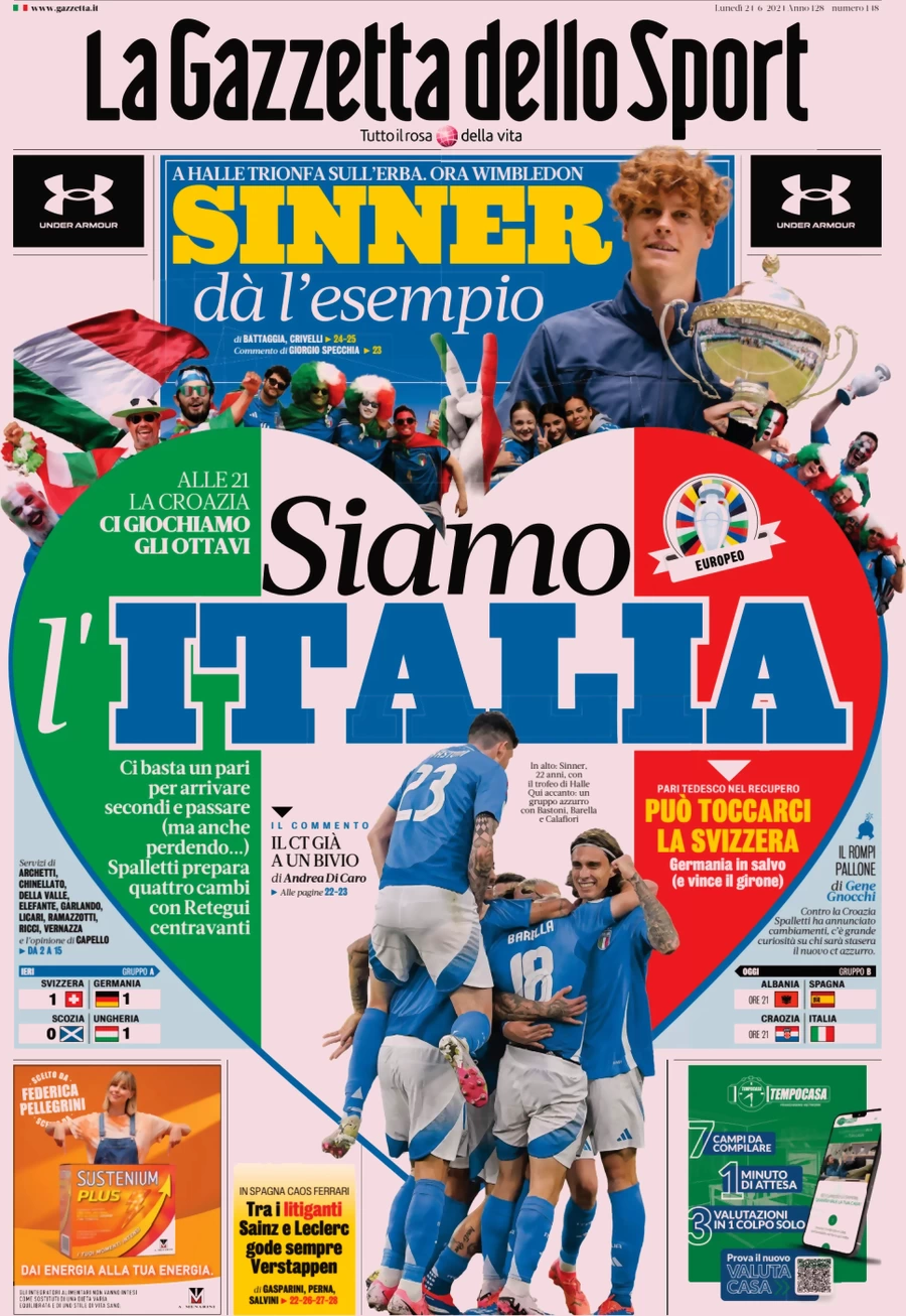 anteprima della prima pagina di la-gazzetta-dello-sport del 24/06/2024