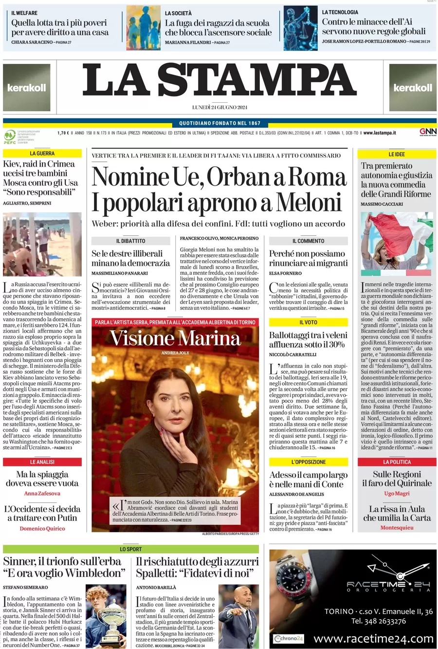anteprima della prima pagina di la-stampa del 24/06/2024