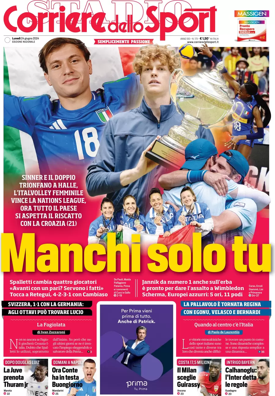 anteprima della prima pagina di corriere-dello-sport del 24/06/2024