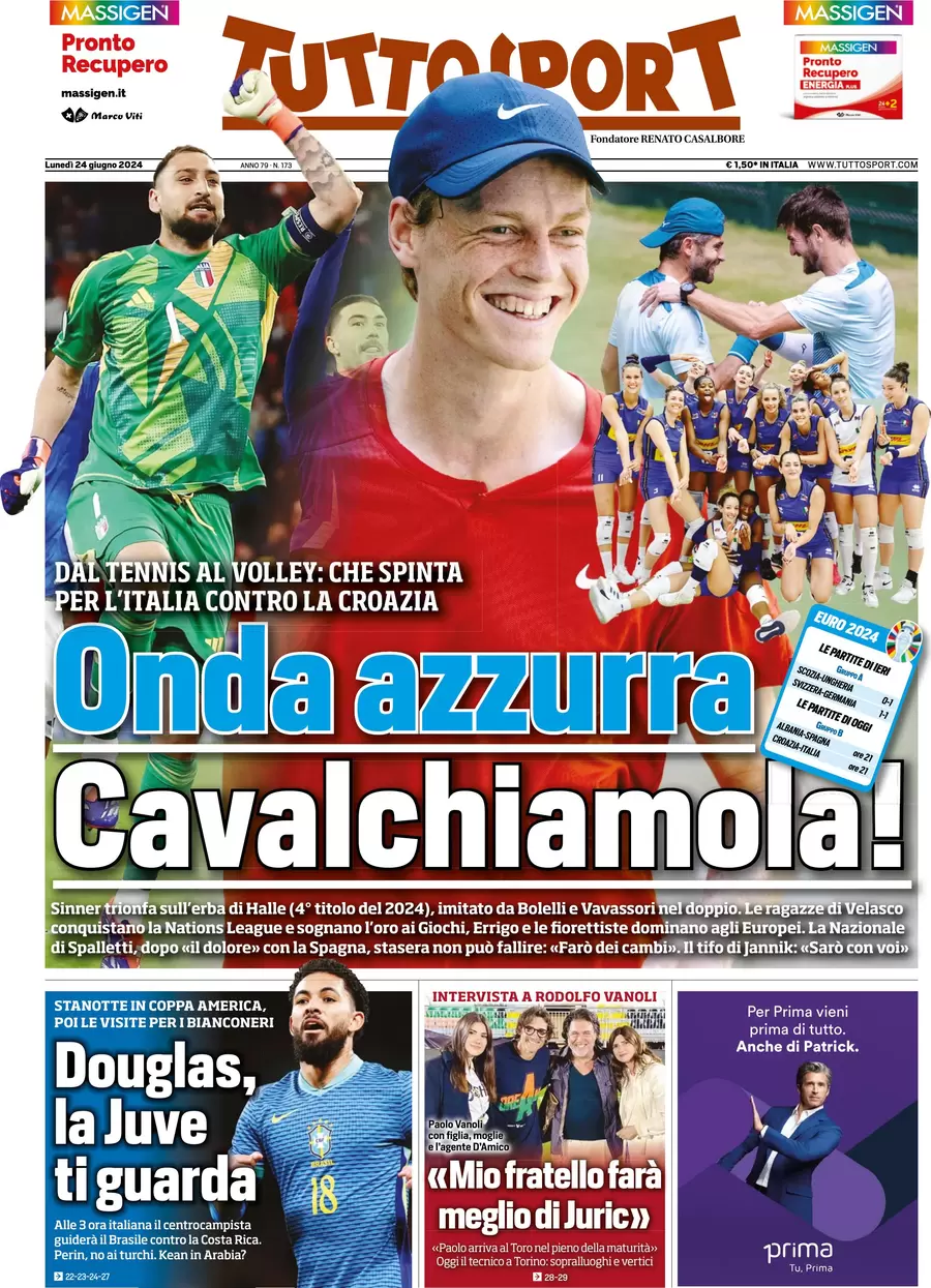 anteprima della prima pagina di tuttosport del 24/06/2024