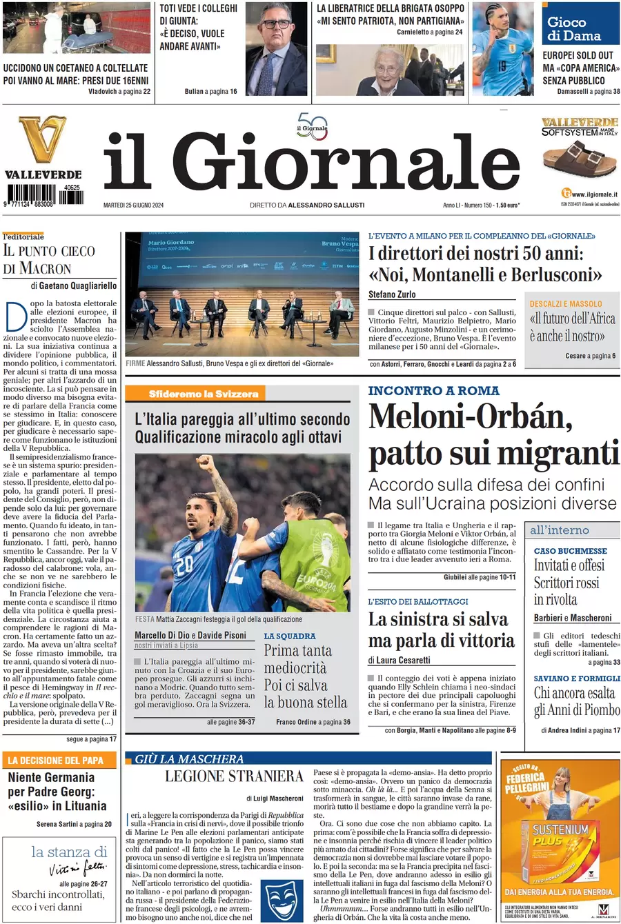 anteprima della prima pagina di il-giornale del 25/06/2024