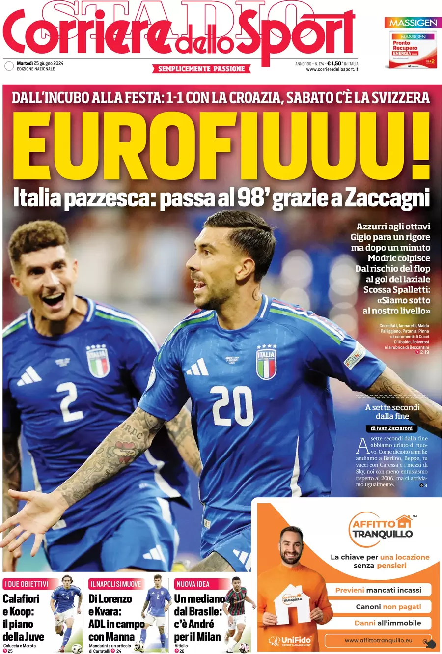 anteprima della prima pagina di corriere-dello-sport del 25/06/2024