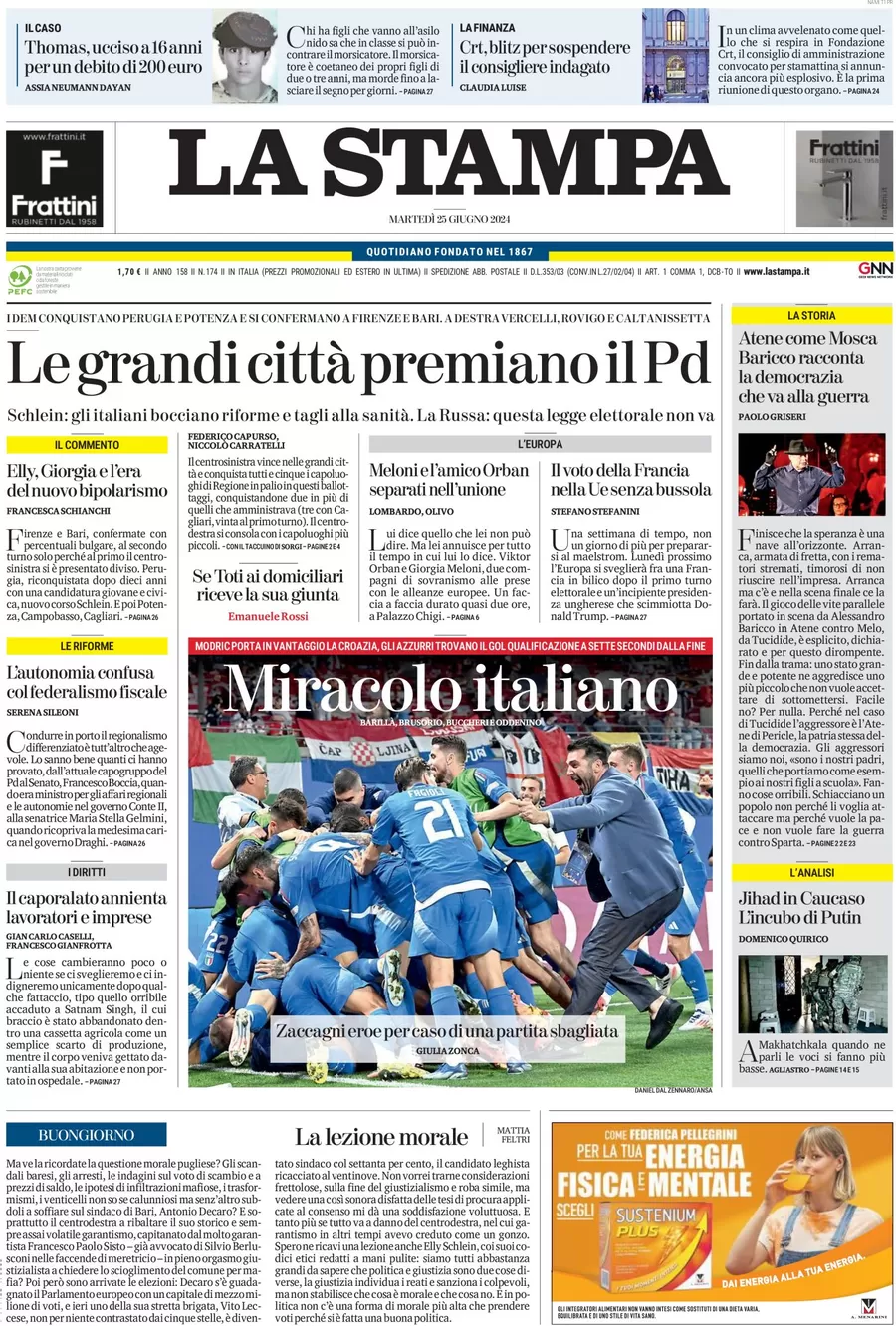 anteprima della prima pagina di la-stampa del 25/06/2024