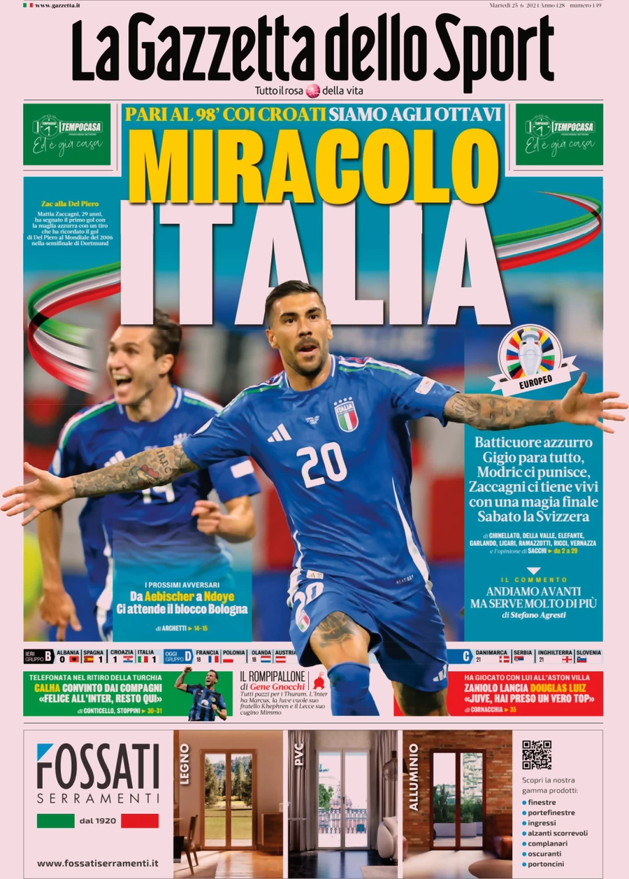 anteprima della prima pagina di la-gazzetta-dello-sport del 25/06/2024