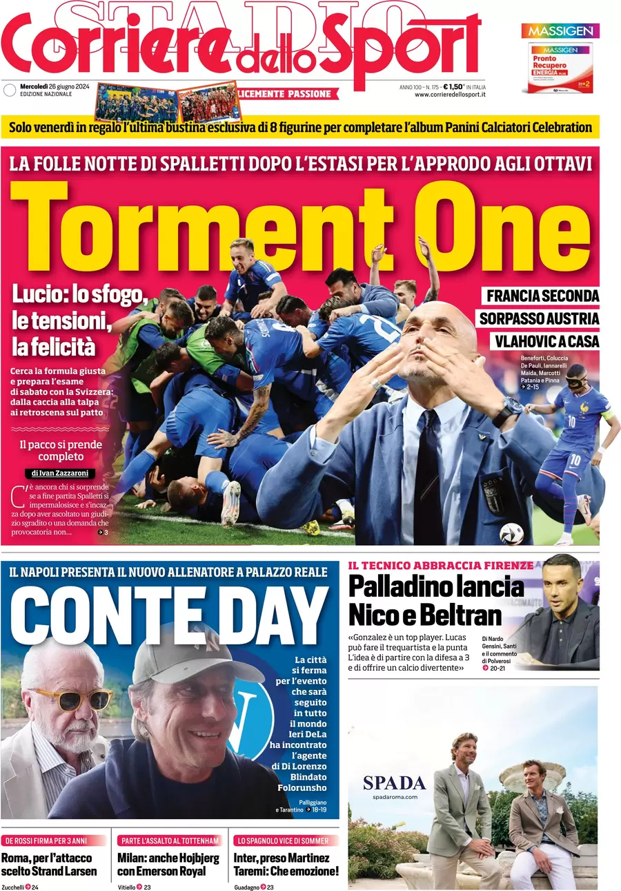 anteprima della prima pagina di corriere-dello-sport del 26/06/2024