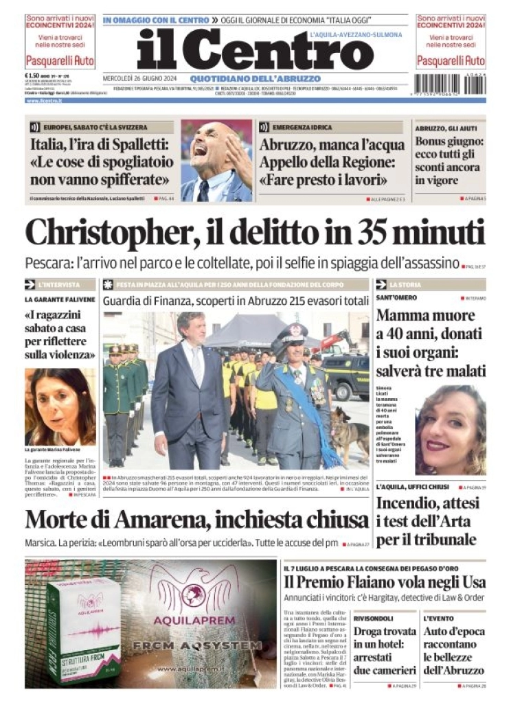 anteprima della prima pagina di il-centro-laquila del 26/06/2024