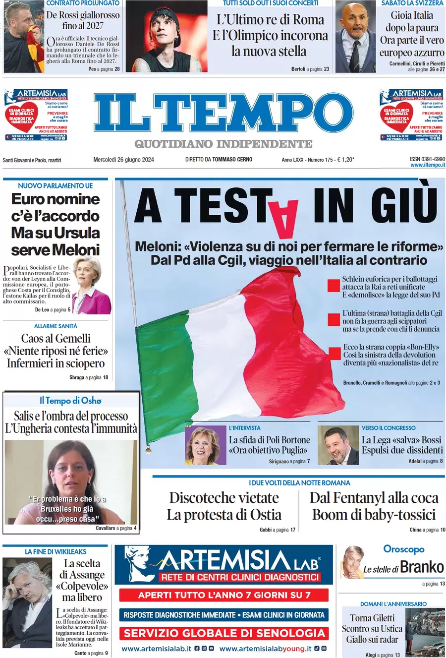 anteprima della prima pagina di il-tempo del 26/06/2024
