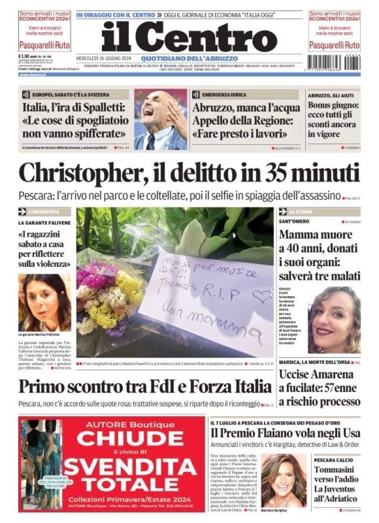 anteprima della prima pagina di il-centro-pescara del 26/06/2024