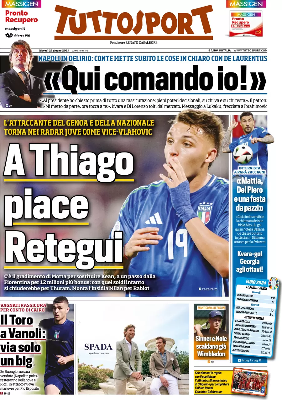 anteprima della prima pagina di tuttosport del 27/06/2024