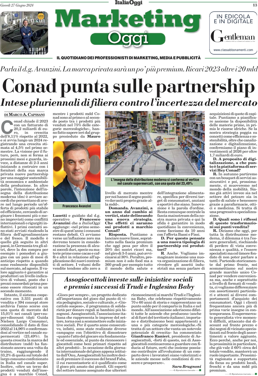 anteprima della prima pagina di marketing-oggi del 27/06/2024