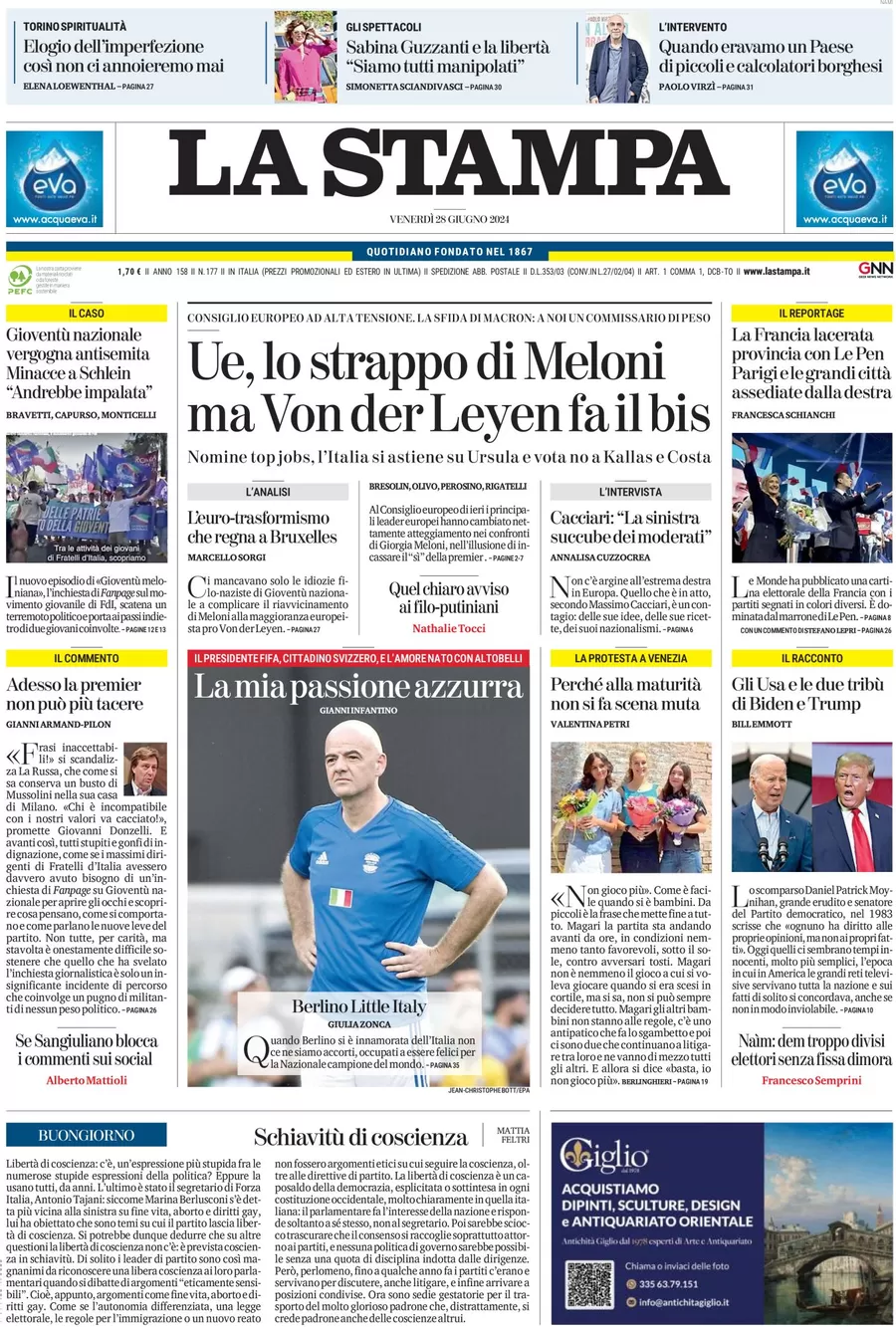 anteprima della prima pagina di la-stampa del 28/06/2024