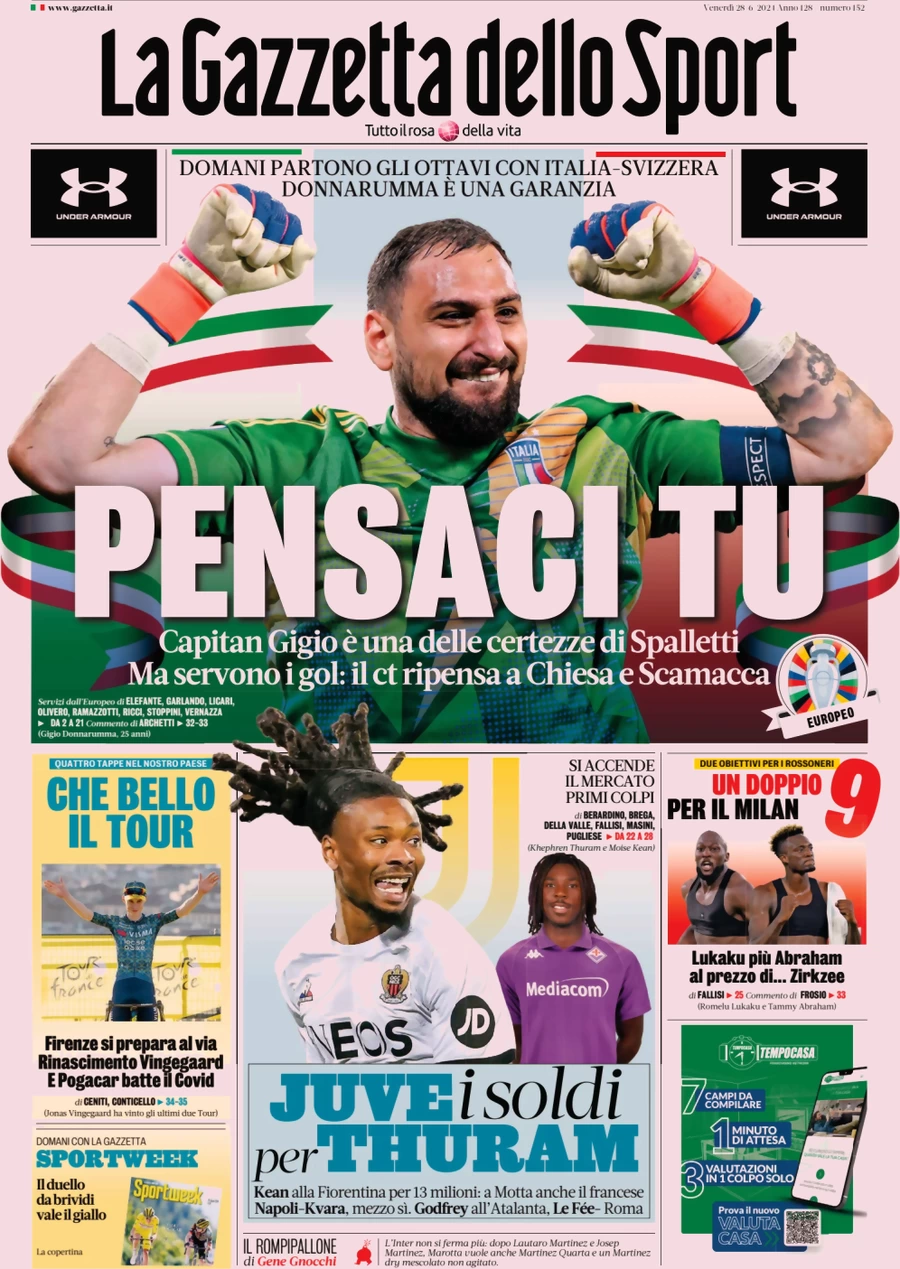 anteprima della prima pagina di la-gazzetta-dello-sport del 28/06/2024