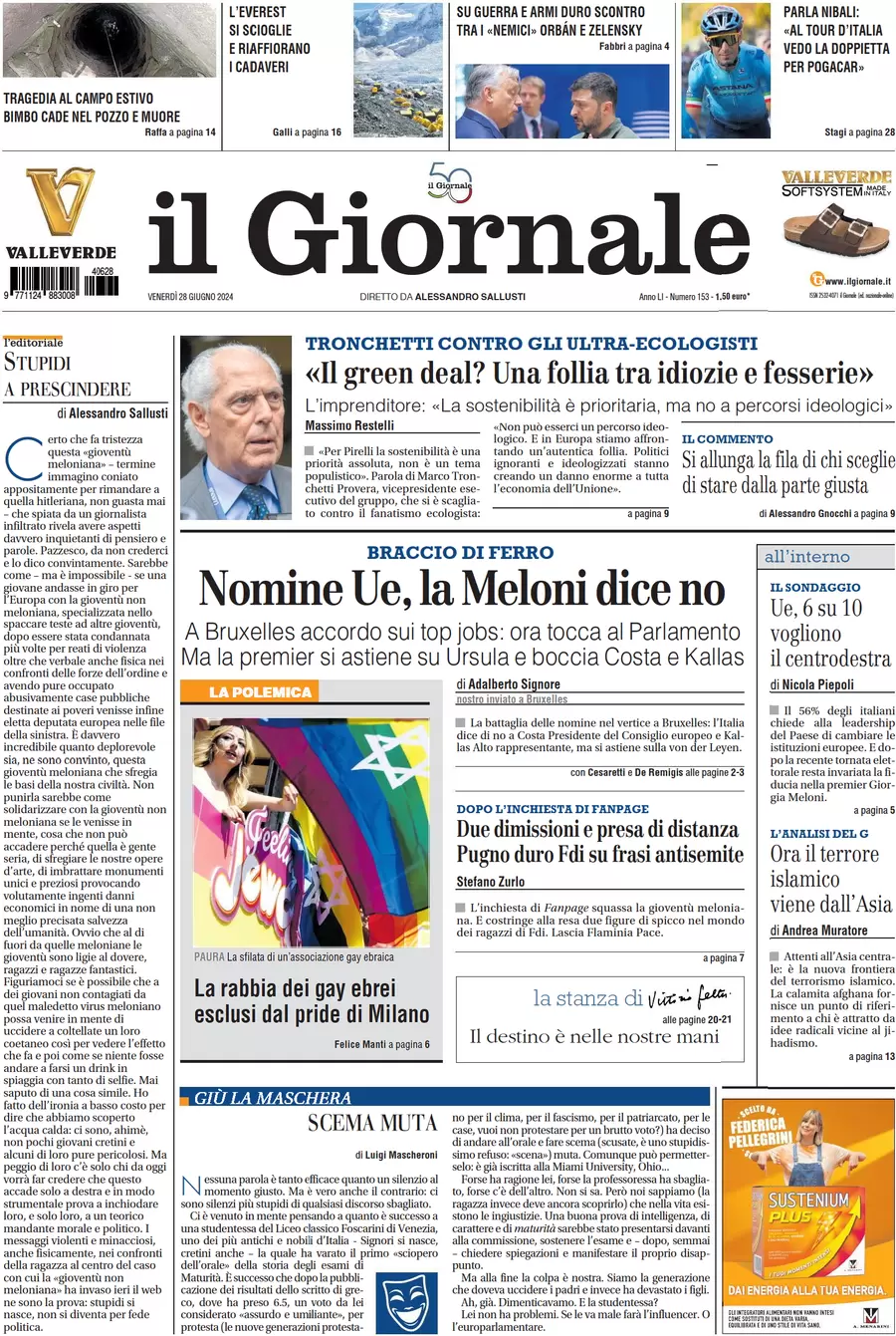 anteprima della prima pagina di il-giornale del 28/06/2024
