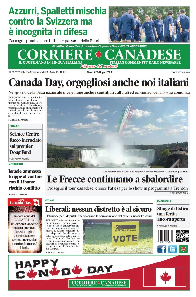 anteprima della prima pagina di corriere-canadese del 28/06/2024