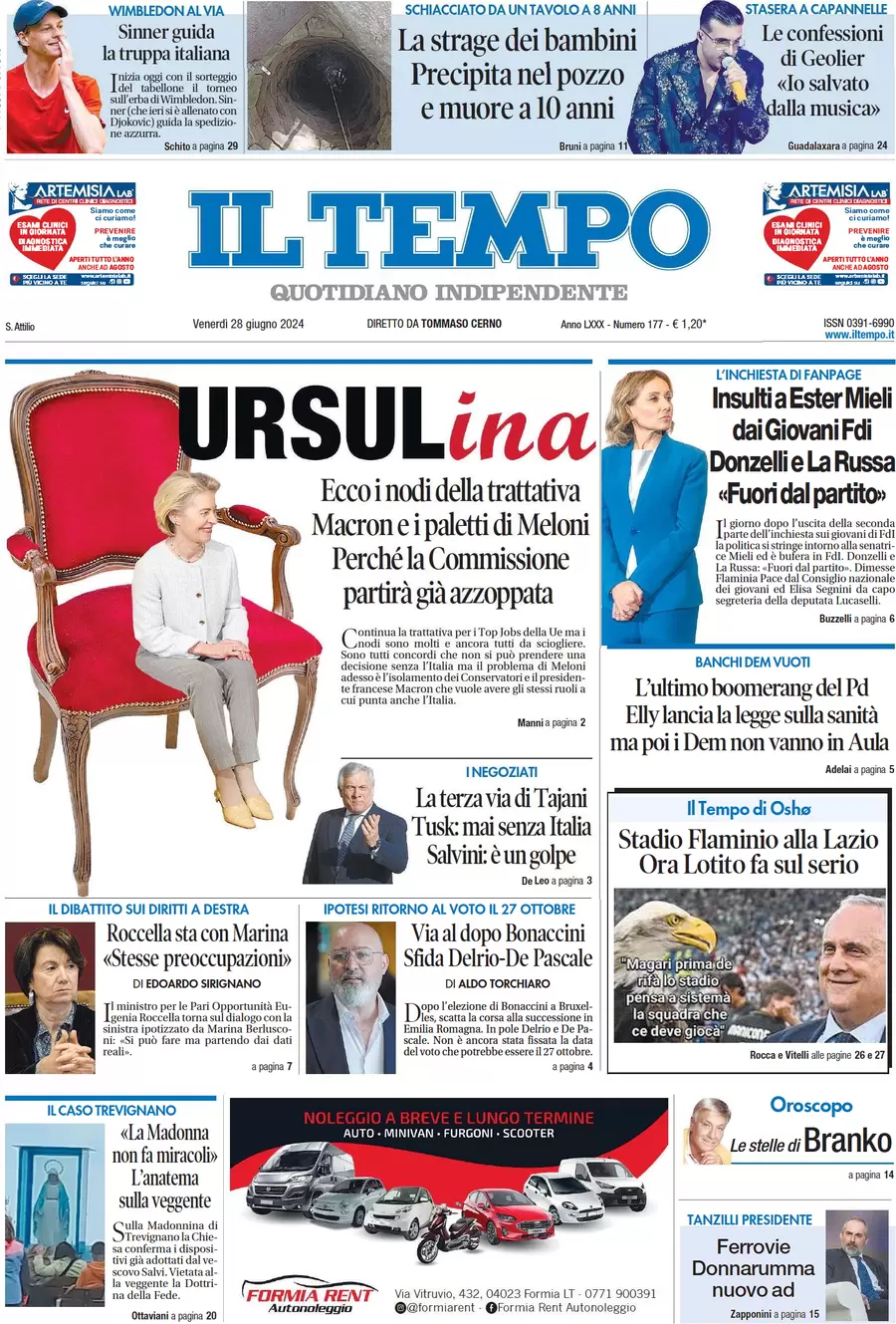 anteprima della prima pagina di il-tempo del 28/06/2024