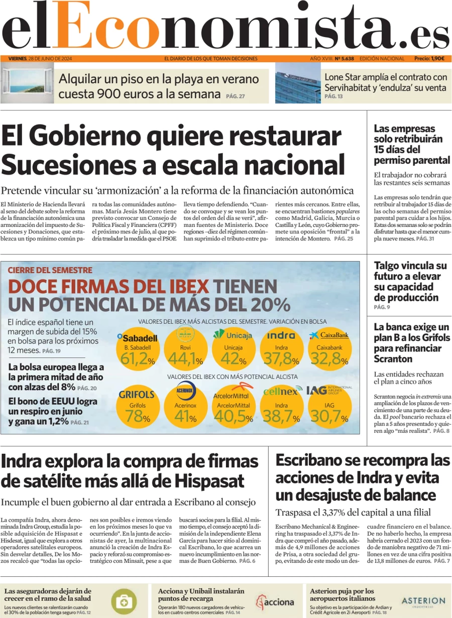 anteprima della prima pagina di el-economista del 28/06/2024
