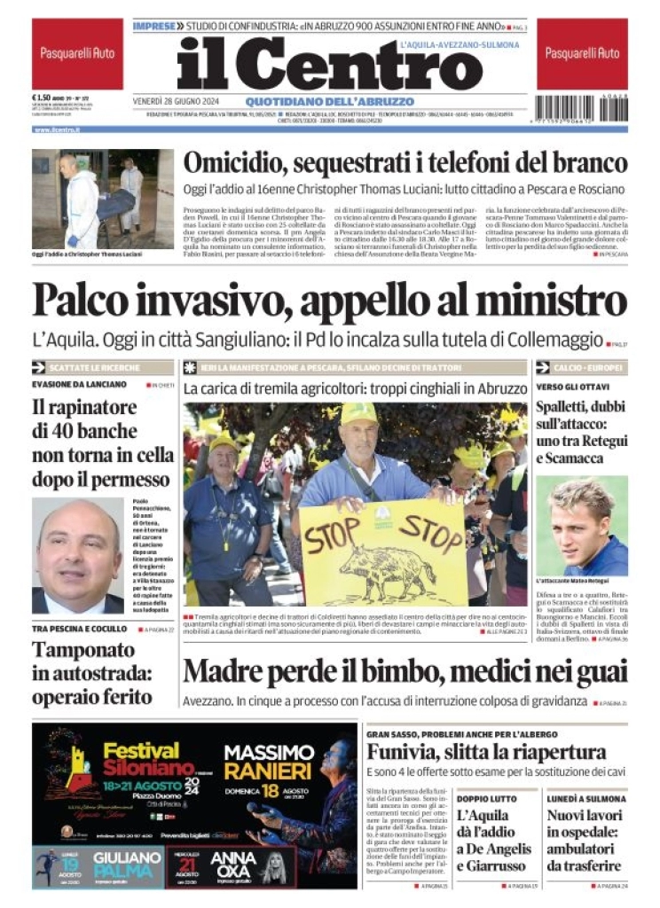 anteprima della prima pagina di il-centro-laquila del 28/06/2024