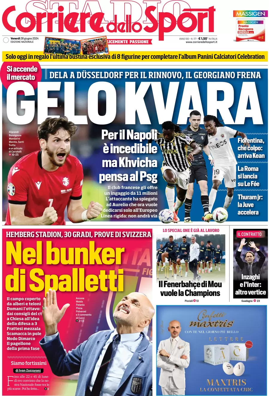 anteprima della prima pagina di corriere-dello-sport del 28/06/2024