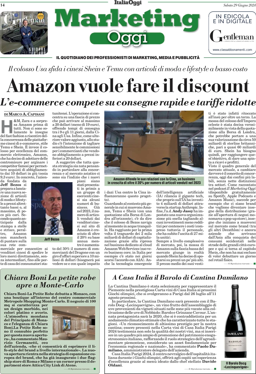 anteprima della prima pagina di marketing-oggi del 29/06/2024