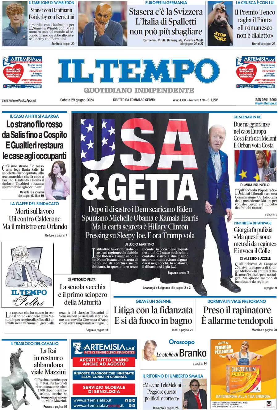 anteprima della prima pagina di il-tempo del 29/06/2024