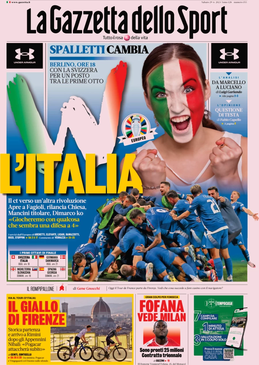 anteprima della prima pagina di la-gazzetta-dello-sport del 29/06/2024