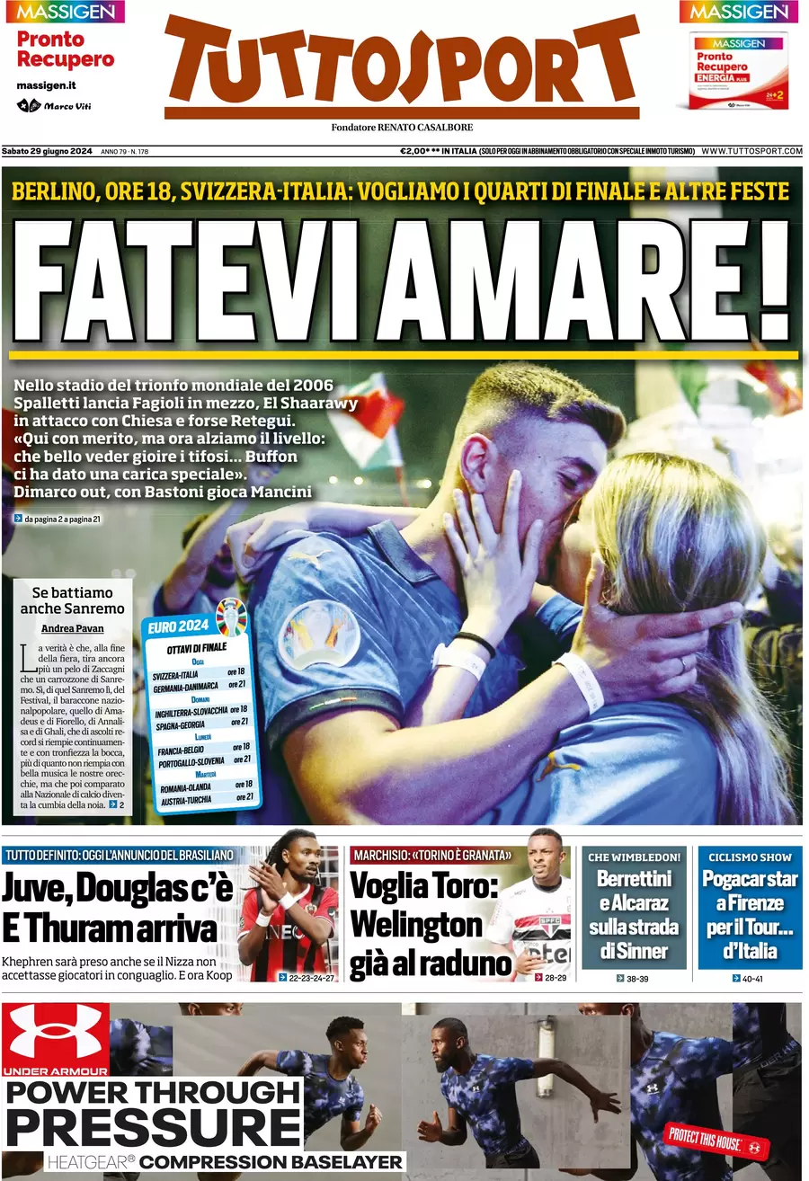 anteprima della prima pagina di tuttosport del 29/06/2024
