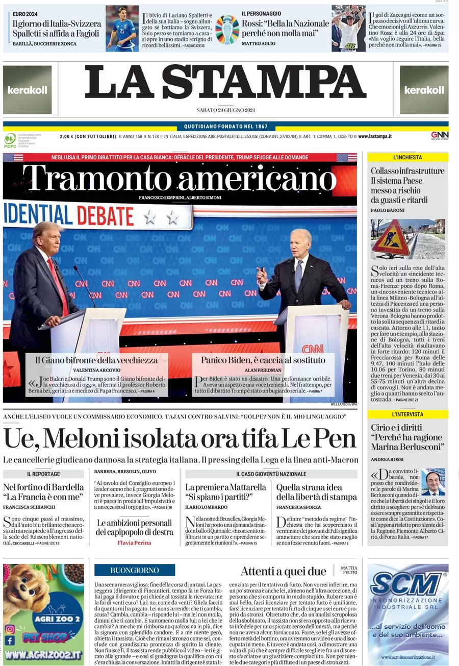 anteprima della prima pagina di la-stampa del 29/06/2024