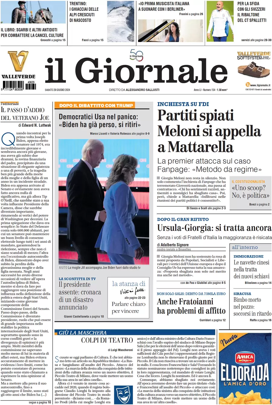 anteprima della prima pagina di il-giornale del 29/06/2024