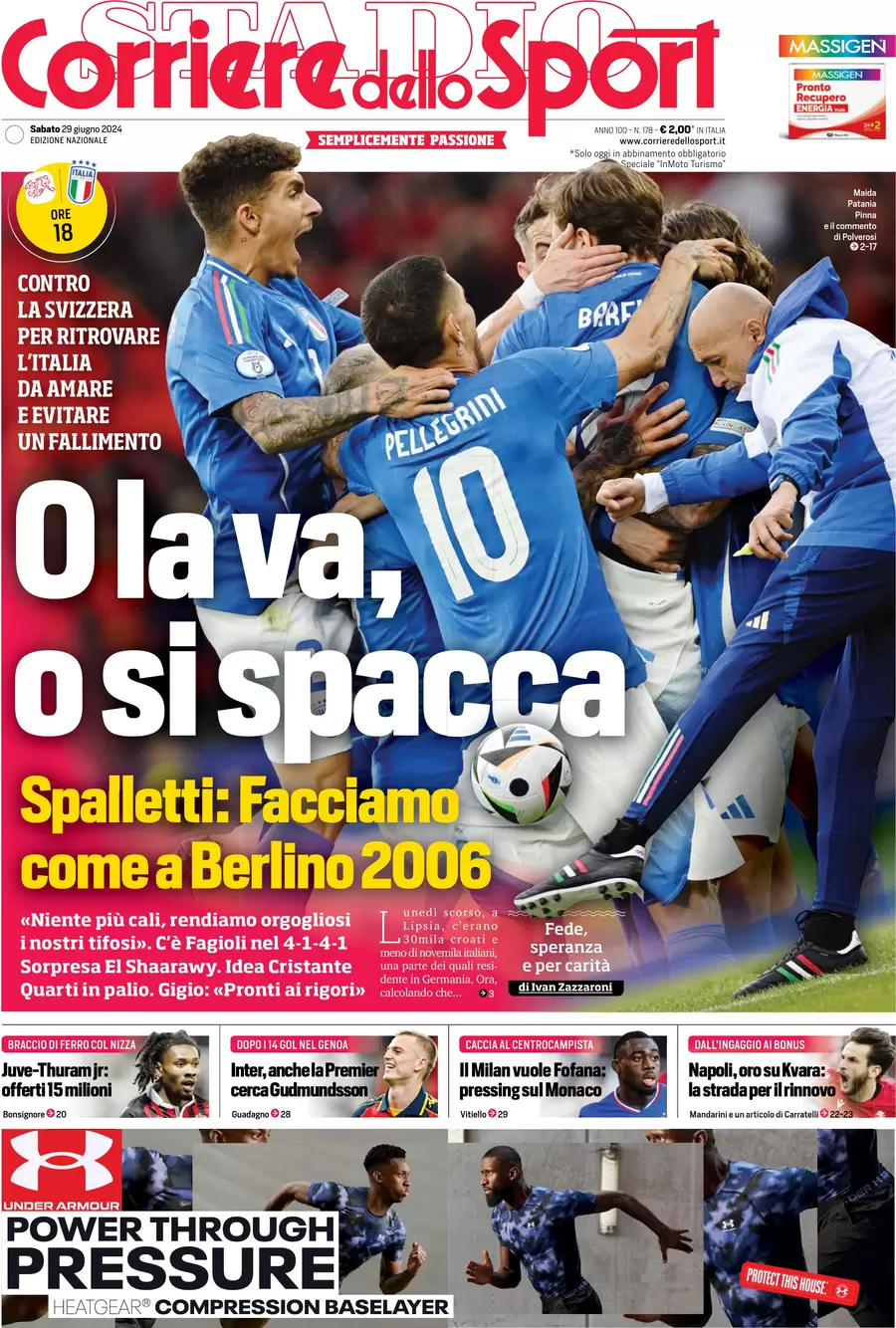 anteprima della prima pagina di corriere-dello-sport del 29/06/2024